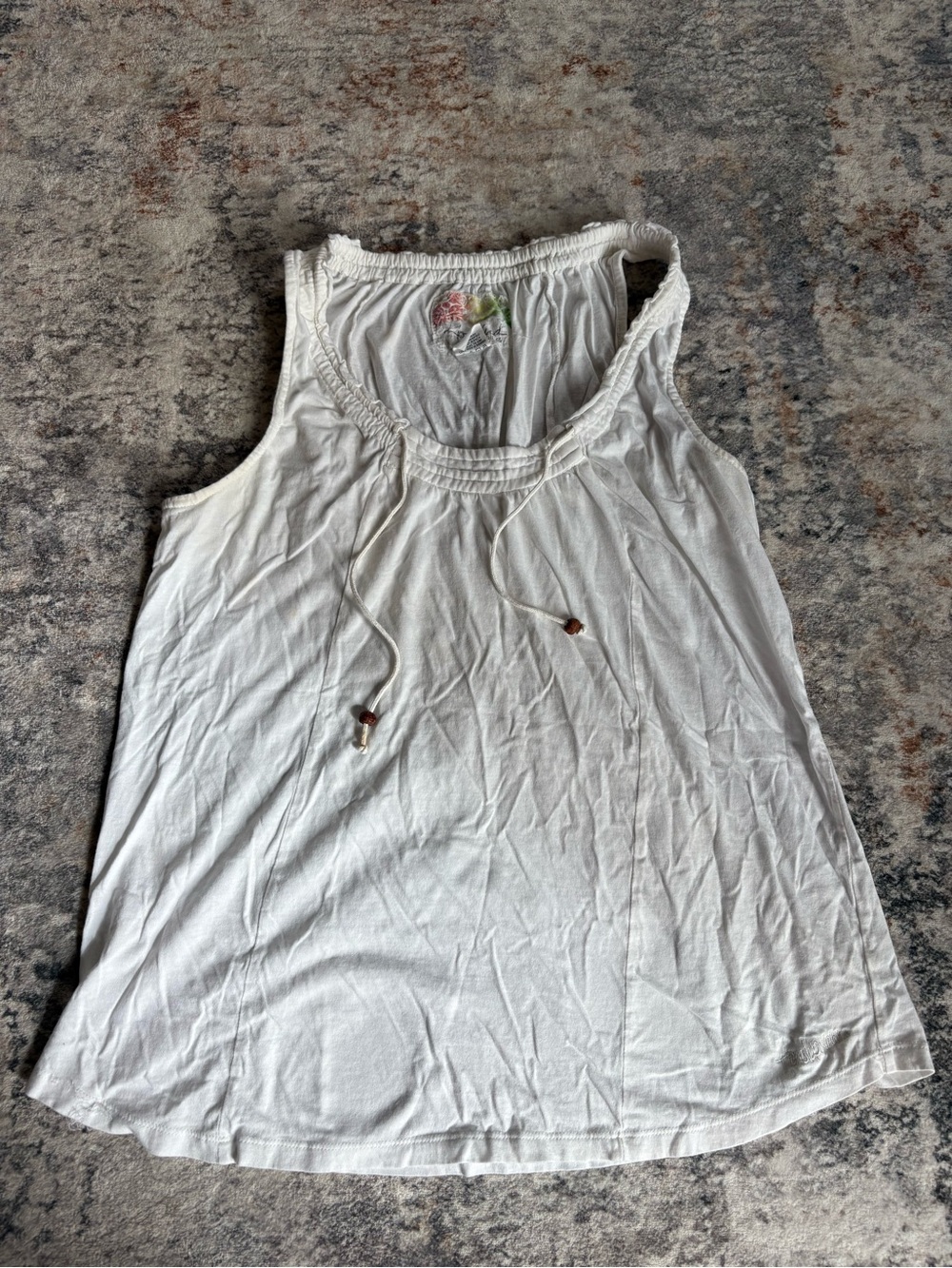 White Drawstring Scoop Neck Tank Top